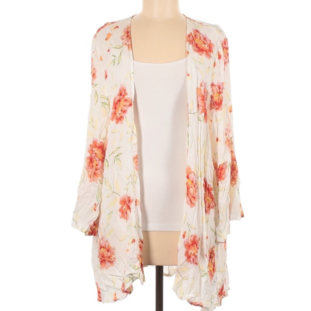 Torrid Cream Kimono with Pink and Orange Floral